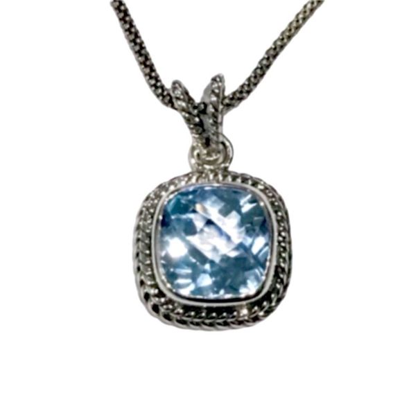SAMUEL B Cushion Cut Blue Topaz & Popcorn Necklace - Picture 10 of 14